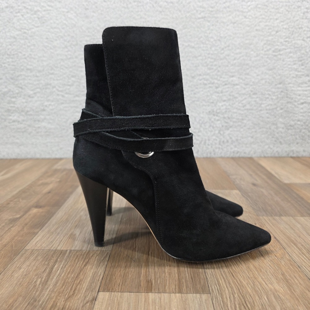 IRO Paris EU 36 US 6 Black Suede Leather Ankle Boots Heeled Booties Strap Detail